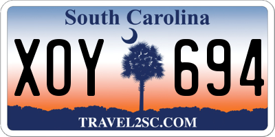 SC license plate XOY694