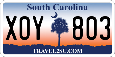 SC license plate XOY803