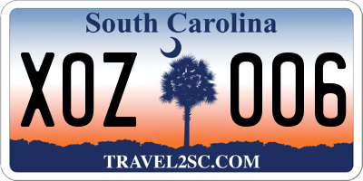 SC license plate XOZ006
