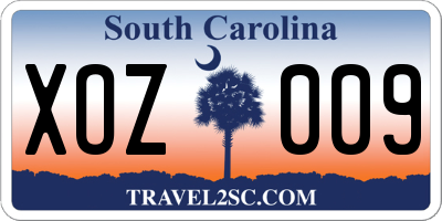 SC license plate XOZ009