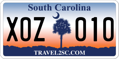 SC license plate XOZ010