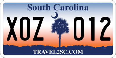 SC license plate XOZ012