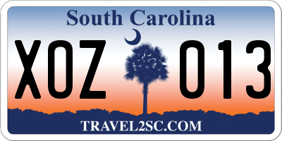 SC license plate XOZ013