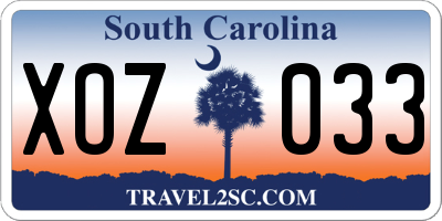 SC license plate XOZ033