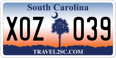 SC license plate XOZ039