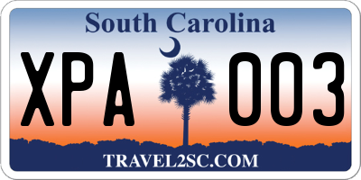 SC license plate XPA003