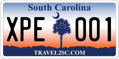 SC license plate XPE001