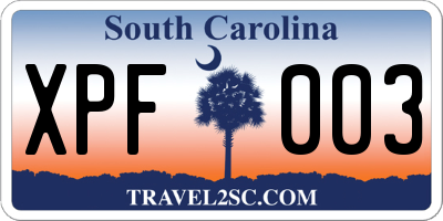 SC license plate XPF003
