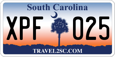SC license plate XPF025