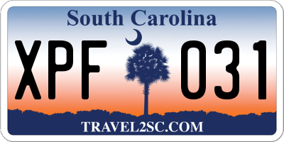 SC license plate XPF031