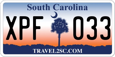 SC license plate XPF033
