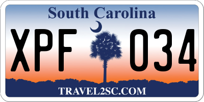 SC license plate XPF034