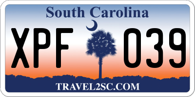 SC license plate XPF039