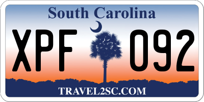 SC license plate XPF092