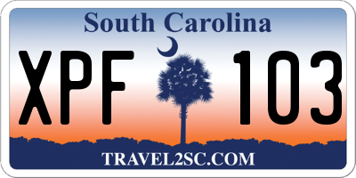 SC license plate XPF103