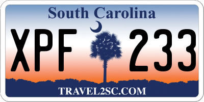 SC license plate XPF233