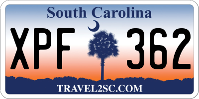 SC license plate XPF362