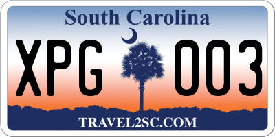 SC license plate XPG003