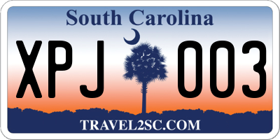 SC license plate XPJ003