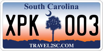 SC license plate XPK003