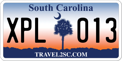 SC license plate XPL013