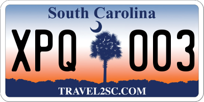 SC license plate XPQ003