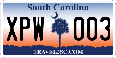 SC license plate XPW003
