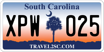 SC license plate XPW025