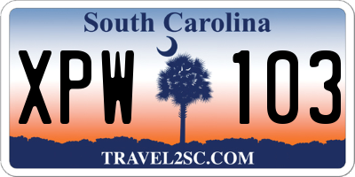 SC license plate XPW103