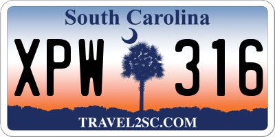 SC license plate XPW316