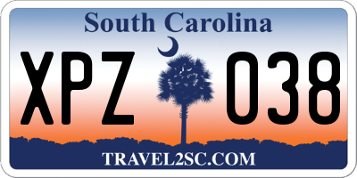 SC license plate XPZ038