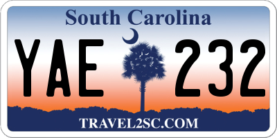 SC license plate YAE232