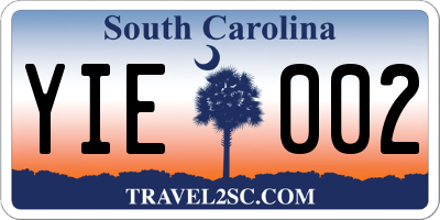 SC license plate YIE002