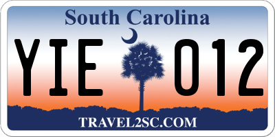 SC license plate YIE012