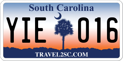 SC license plate YIE016