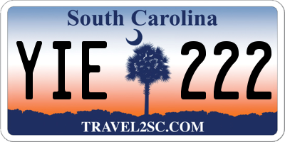SC license plate YIE222