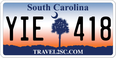 SC license plate YIE418