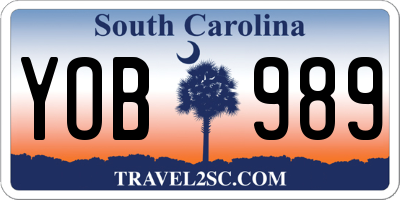 SC license plate YOB989