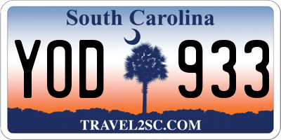 SC license plate YOD933