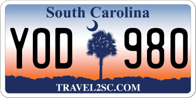 SC license plate YOD980