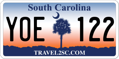 SC license plate YOE122