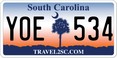 SC license plate YOE534