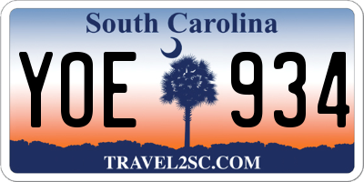 SC license plate YOE934