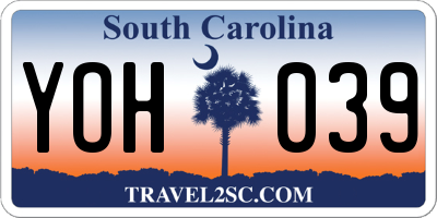 SC license plate YOH039