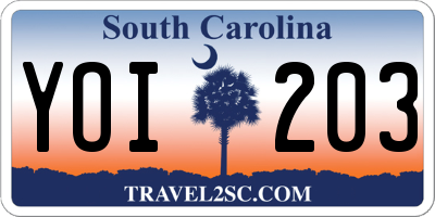 SC license plate YOI203