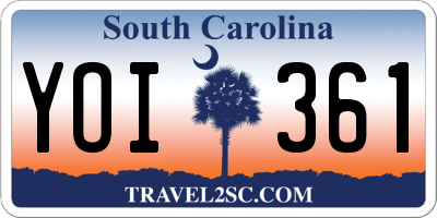 SC license plate YOI361