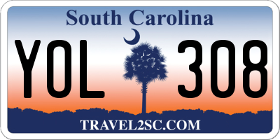SC license plate YOL308