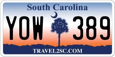 SC license plate YOW389