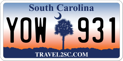 SC license plate YOW931