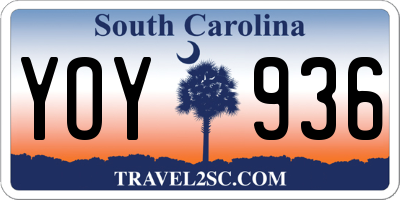 SC license plate YOY936